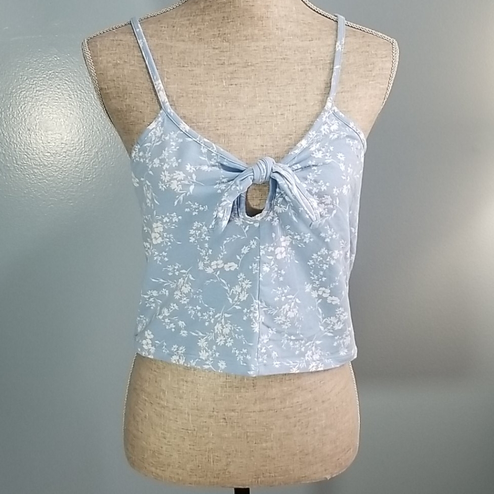 PacSun Me to We Blue Floral Knot Front Crop Sz Large NWT